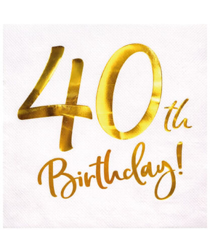 Kağıt Peçete Varak baskılı 40 Birthday Beyaz 20 Parça - 