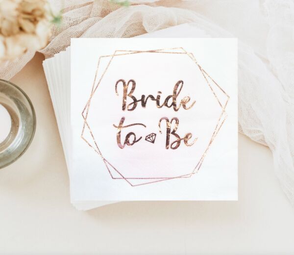 Kağıt Peçete Varak baskılı Bride To Be Rose Gold 20 Parça - 3