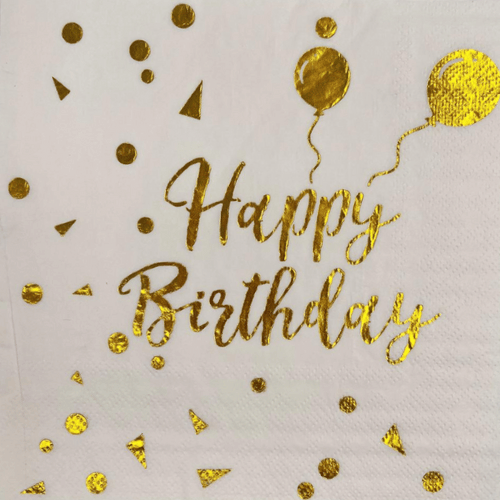 Kağıt Peçete Varak baskılı Happy Birthday Balonlu Beyaz Model 20 Parça - 1