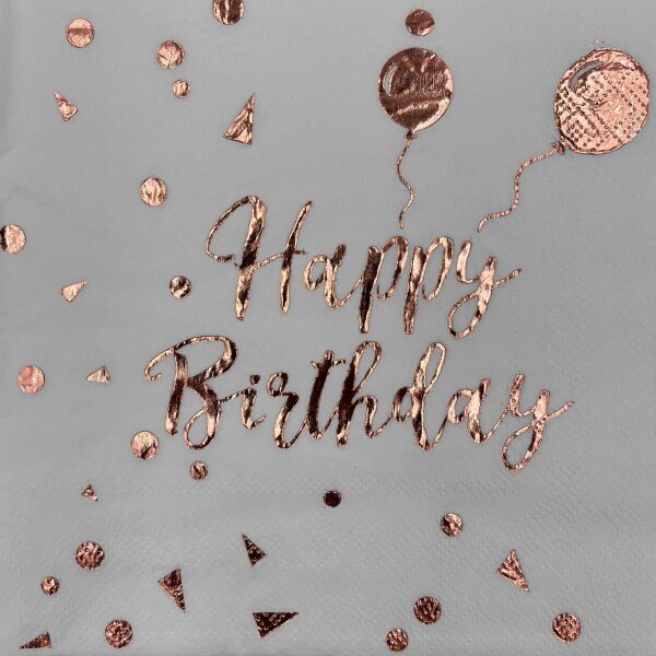 Kağıt Peçete Varak baskılı Happy Birthday Rose Gold 20 Parça - 1