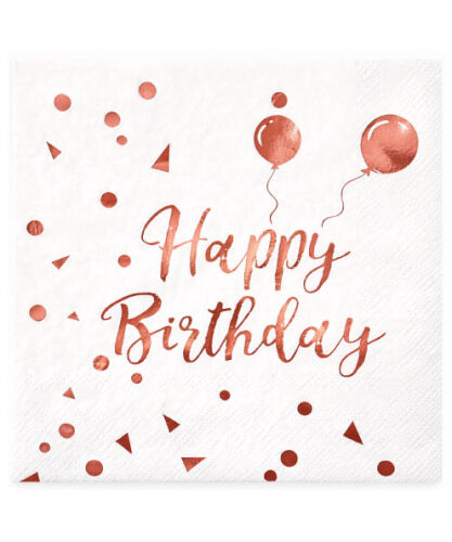Kağıt Peçete Varak baskılı Happy Birthday Rose Gold 20 Parça - 