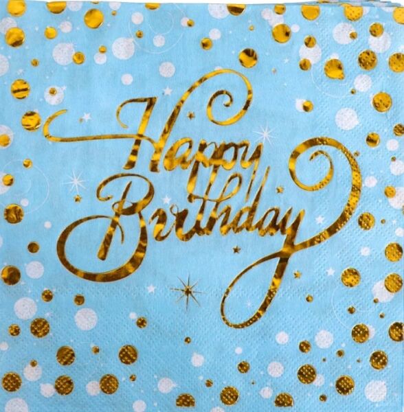 Kağıt Peçete Varak baskılı Happy Birthday Mavi 20 Parça - 1
