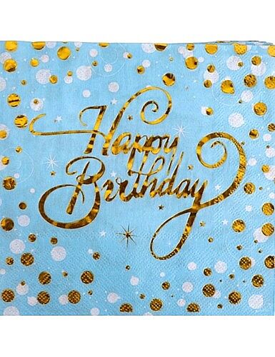 Kağıt Peçete Varak baskılı Happy Birthday Mavi 20 Parça - 
