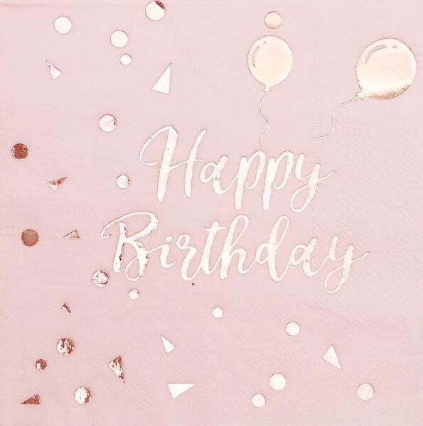 Kağıt Peçete Varak baskılı Happy Birthday Pembe 20 Parça - 1