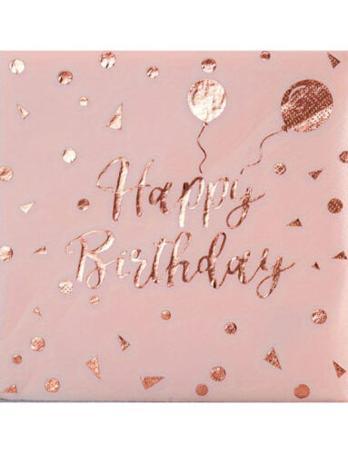 Kağıt Peçete Varak baskılı Happy Birthday Pembe 20 Parça - 1
