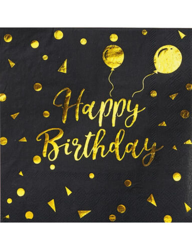 Kağıt Peçete Varak baskılı Happy Birthday Siyah 20 Parça - 1