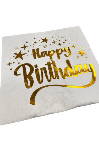 Kağıt Peçete Varak baskılı Happy Birthday Yıldızlı Beyaz 20 Parça - 2