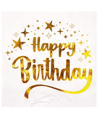 Kağıt Peçete Varak baskılı Happy Birthday Yıldızlı Beyaz 20 Parça - 