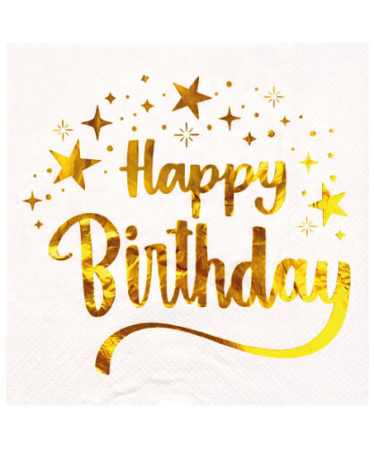 Kağıt Peçete Varak baskılı Happy Birthday Yıldızlı Beyaz 20 Parça - 2