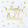 Kağıt Peçete Varaklı Happy Birthday Beyaz Altın baskılı 20 Parça - 1