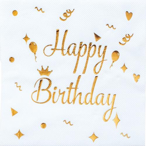 Kağıt Peçete Varaklı Happy Birthday Beyaz Rose Gold baskılı 20 Parça - 