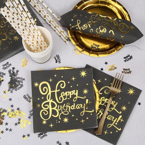 Kağıt Peçete Varaklı Happy Birthday Siyah Altın baskılı 20 Parça - 2