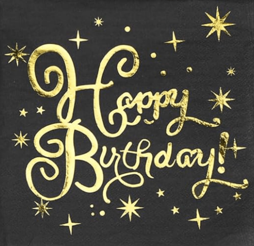 Kağıt Peçete Varaklı Happy Birthday Siyah Altın baskılı 20 Parça - 1
