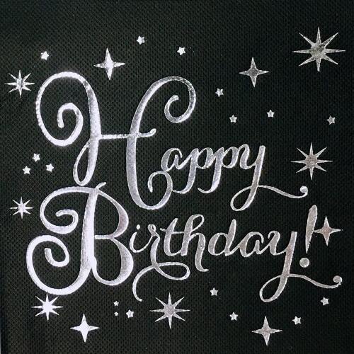 Kağıt Peçete Varaklı Happy Birthday Siyah Gümüş baskılı 20 Parça - 