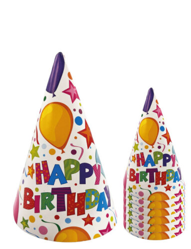 Kağıt Şapka Happy Birthday Temalı Balonlu 6 Parça - 