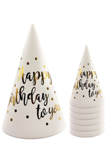 Kağıt Şapka Happy Birthday Temalı Beyaz 6 Parça - 