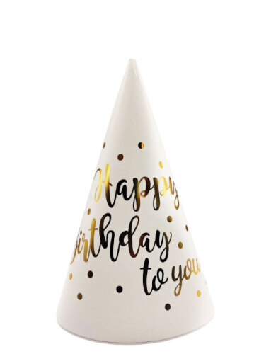 Kağıt Şapka Happy Birthday Temalı Beyaz 6 Parça - 2