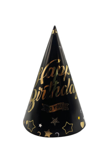 Kağıt Şapka Happy Birthday Temalı Siyah 6 Parça - 2