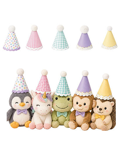 Kağıt Şapka Mini Ponponlu 5'li Makaron Varaklı - 