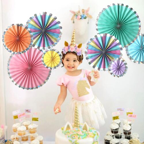 Kağıt Yelpaze Makaron Renkli Helogramlı 8 Parça - 2