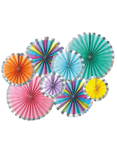 Kağıt Yelpaze Makaron Renkli Helogramlı 8 Parça - 