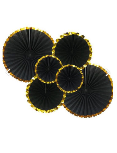 Kağıt Yelpaze Varaklı Siyah Set 6 Parça - 