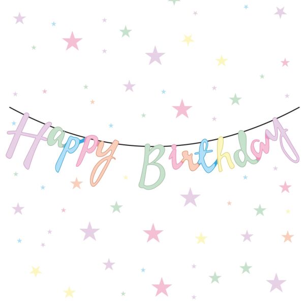 Kaligrafi Banner Happy Birthday Makaron Tema - 