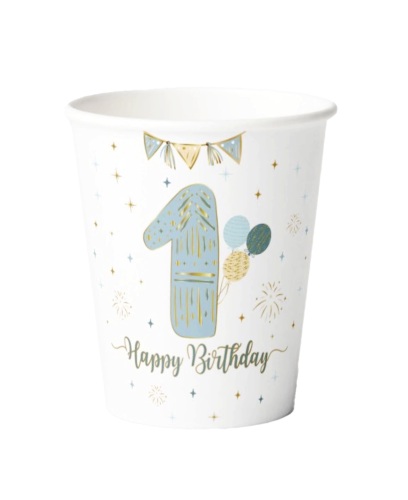 Karton Bardak Gold Varaklı 1 Yaş Mavi 6 Parça - 