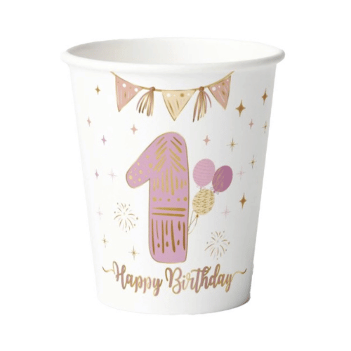 Karton Bardak Gold Varaklı 1 Yaş Pembe 6 Parça - 