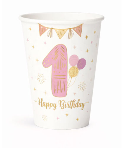 Karton Bardak Gold Varaklı 1 Yaş Pembe 6 Parça - 