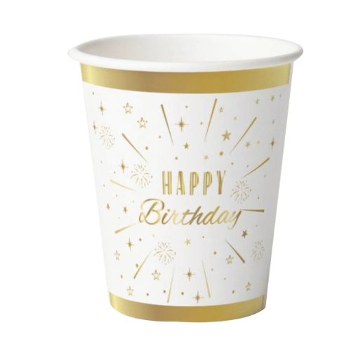 Karton Bardak Gold Varaklı Happy Birthday 6 Parça - 