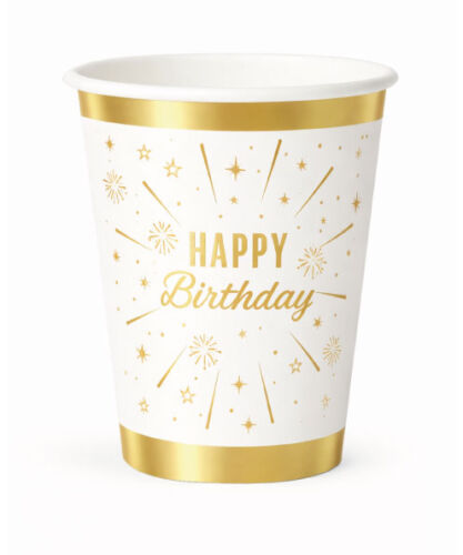 Karton Bardak Gold Varaklı Happy Birthday 6 Parça - 