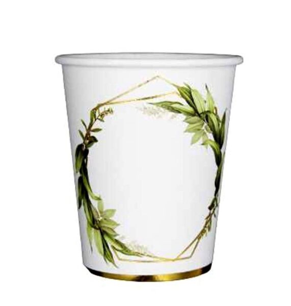 Karton Bardak Gold Varaklı Yaprak Desenli 6 Parça - 