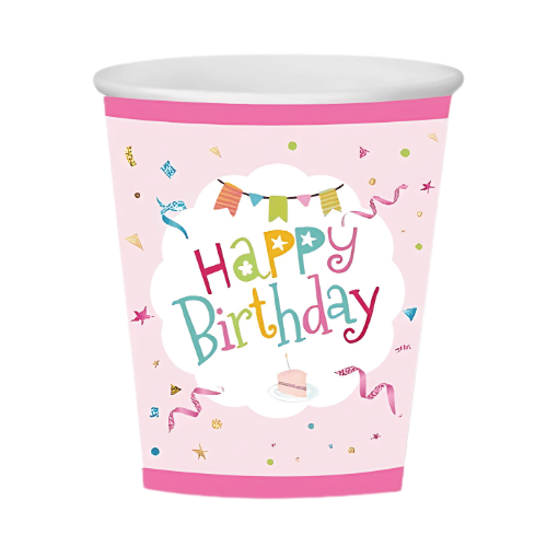 Karton Bardak Happy Birthday Pembe 8 Parça - 1