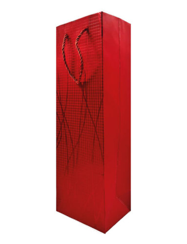 Karton Çanta 12x35x9 Cm Şişe Boy Varaklı 10 Parça Kırmızı - 1