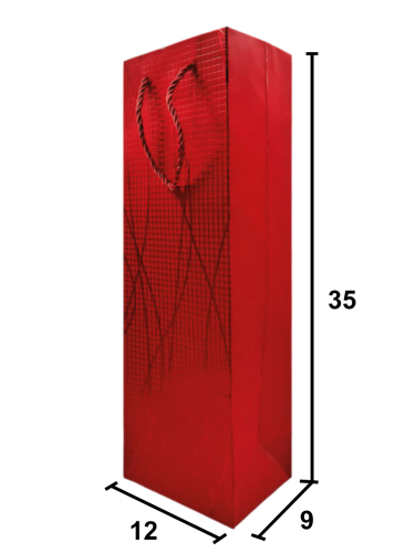 Karton Çanta 12x35x9 Cm Şişe Boy Varaklı 10 Parça Kırmızı - 2