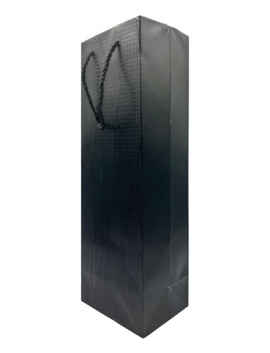 Karton Çanta 12x35x9 Cm Şişe Boy Varaklı 10 Parça Siyah - 1