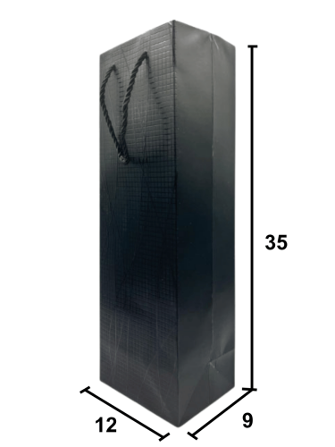 Karton Çanta 12x35x9 Cm Şişe Boy Varaklı 10 Parça Siyah - 2