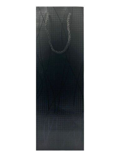 Karton Çanta 12x35x9 Cm Şişe Boy Varaklı 10 Parça Siyah - 3