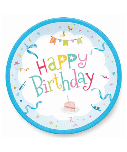 Karton Tabak Happy Birthday Mavi 23 Cm 8 Parça - 