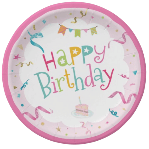 Karton Tabak Happy Birthday Pembe 23 Cm 8 Parça - 1