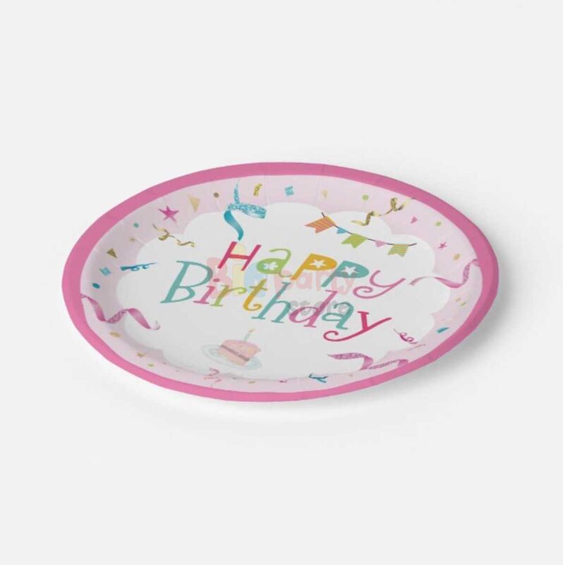 Karton Tabak Happy Birthday Pembe 23 Cm 8 Parça - 2