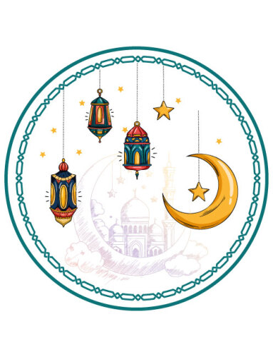 Karton Tabak Ramazan Mavi Tema 23 Cm 8 Parça - 