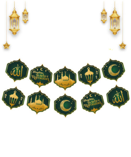 Karton Yazı Lüks Ramazan Varaklı Banner Yeşil Tema 10 Parça - 