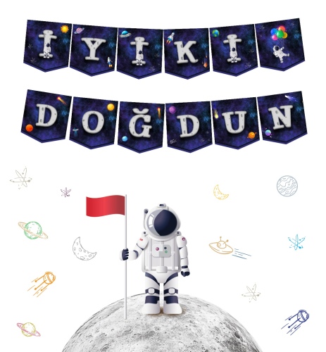 Karton Yazı Temalı İyiki Doğdun Uzay Banner - 1