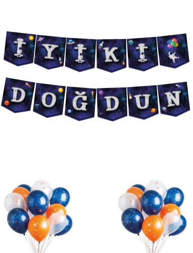 Karton Yazı Temalı İyiki Doğdun Uzay Banner - 2