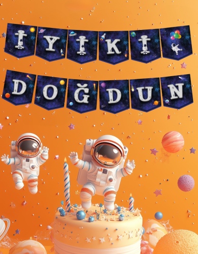 Karton Yazı Temalı İyiki Doğdun Uzay Banner - 3
