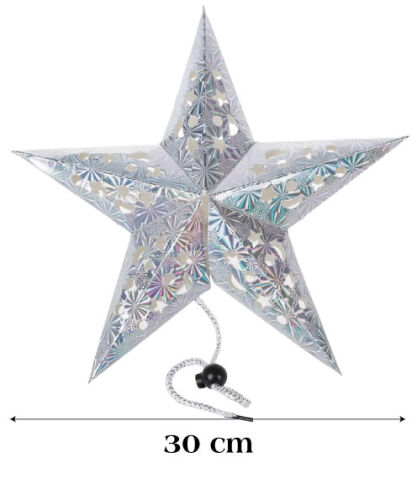 Tavan Süsü Karton Yıldız 3D Helogramlı 30 Cm Gümüş - 