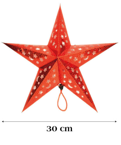 Tavan Süsü Karton Yıldız 3D Helogramlı 30 Cm Kırmızı - 
