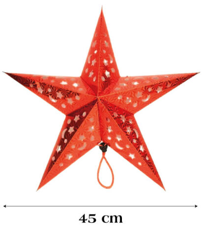 Tavan Süsü Karton Yıldız 3D Helogramlı 45 Cm Kırmızı - 